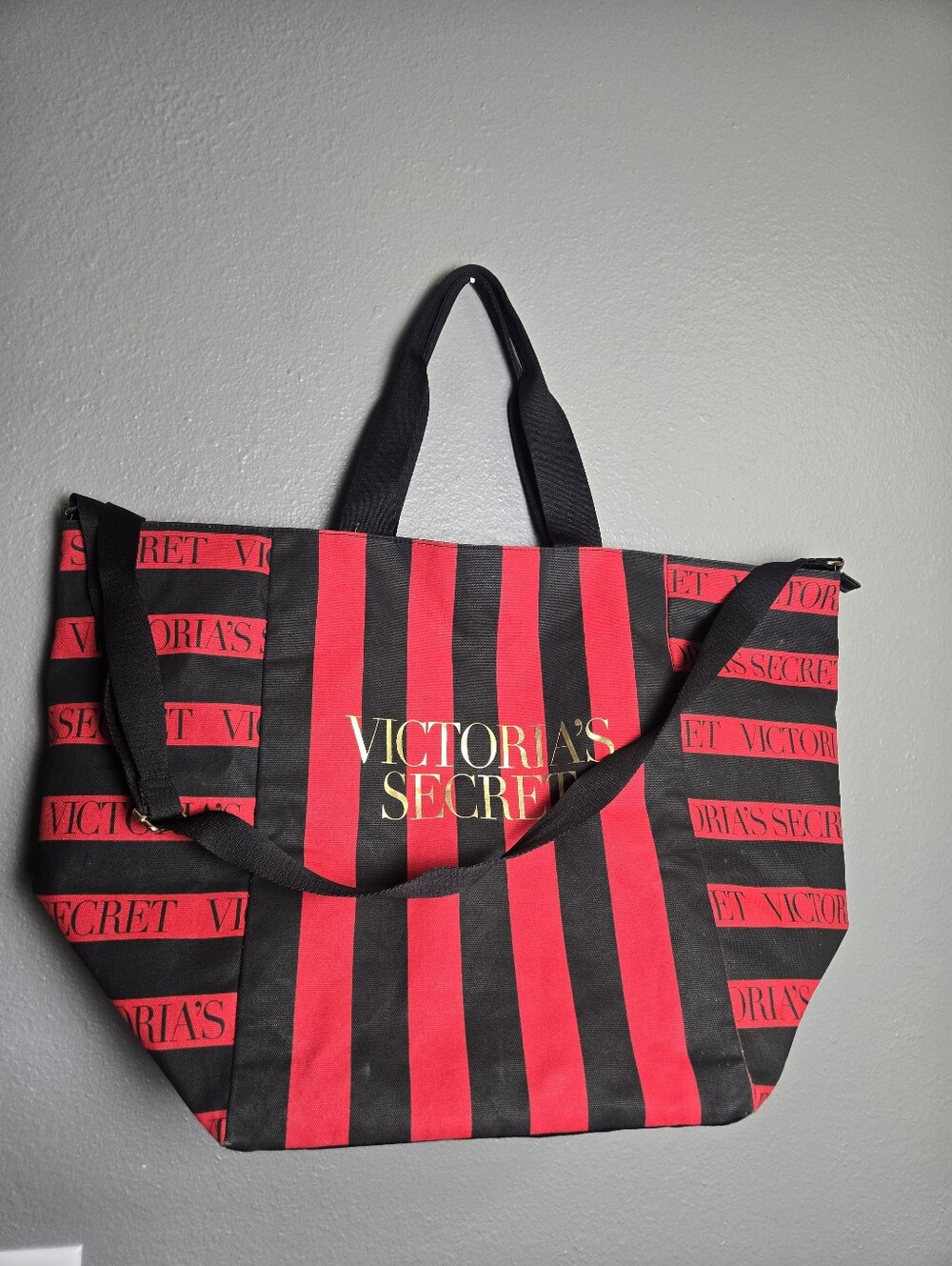 Victoria's Secret The Perfect Weekender  Red & Black Striped Travel Bag